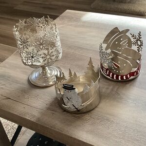 Bath & Body Works Silver and Red Holiday Candle Holders